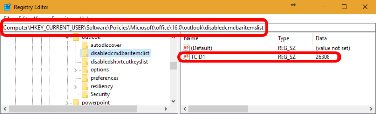 gpo registry entry to disable the ARCHIVE button in Outlook