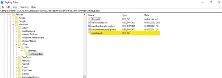 Office365ProPlus Registry Entries For Updates Using Delivery Optimization