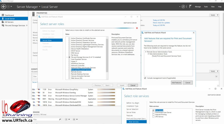 add print and document services to Server 2016 2019