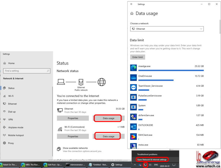 network status data usage windows 10