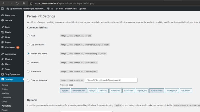 wordpress permalinks settings