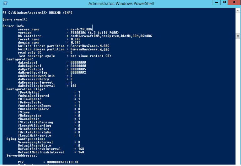 DNS configuration and reset commands