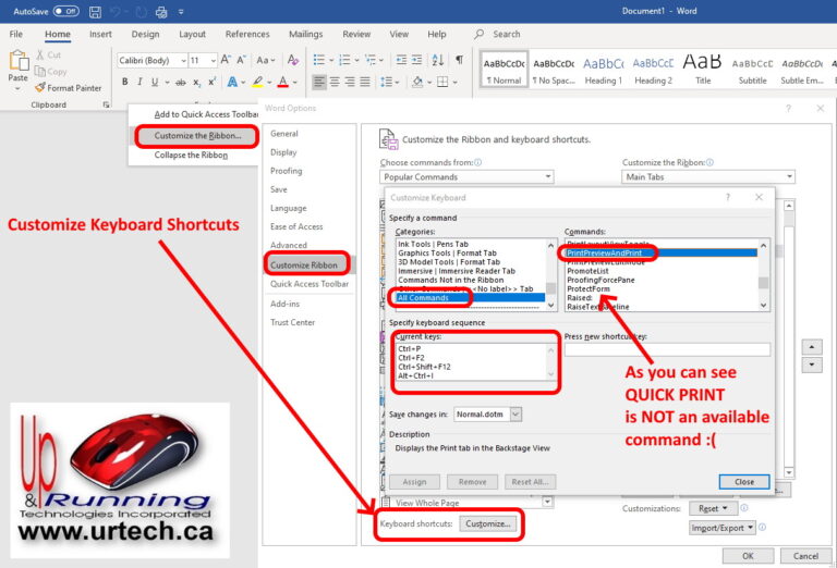 customize keyboard shortcuts key combinations for print - quickprint