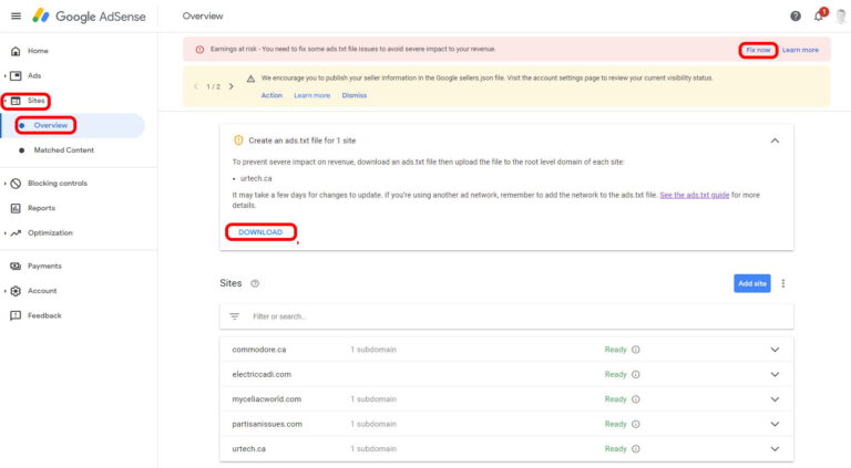 download new Google adsense ads txt file