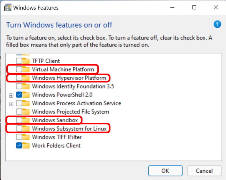 Windows 11 HyperV vs Virtual Machine Platform vs Windows Hypervisor Platform vs Windows Subsystem For Linux vs Windows Sandbox