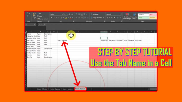 use put worksheet tab name in cell excel