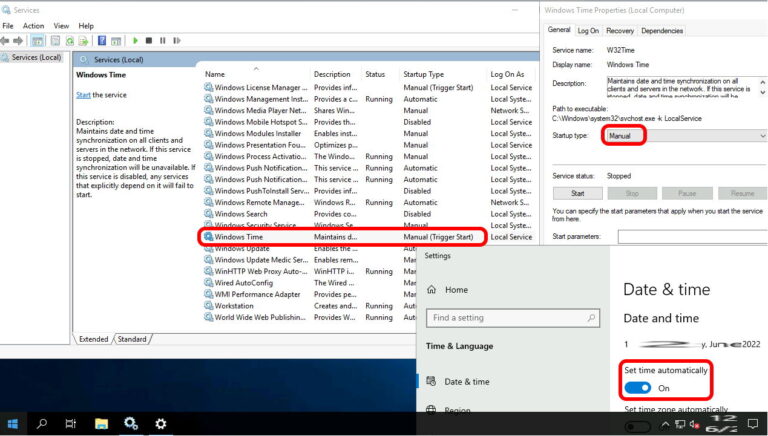 windows time service w32t automatic or manual