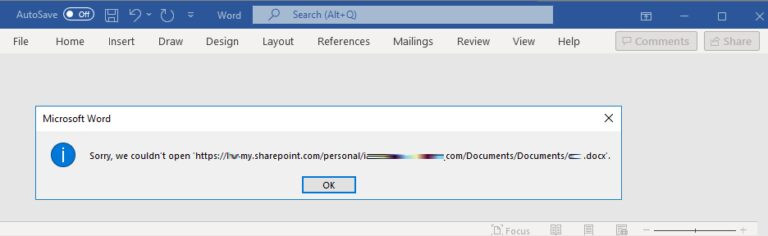 Office365 Sorry, We Couldn't Open FILE NAME Word Excel PowerPoint