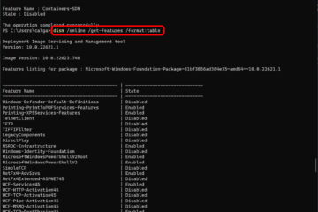 command line to list all windows features status