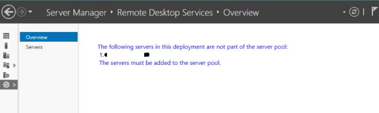 rds overview following servers in this deployment are not part of the server pool