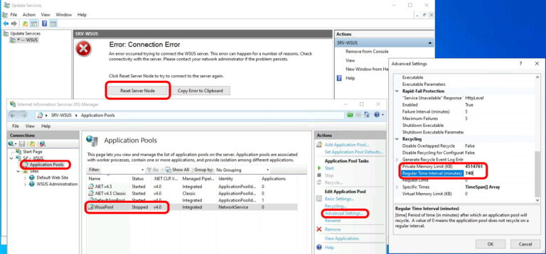 fix wsus connection error reset server node