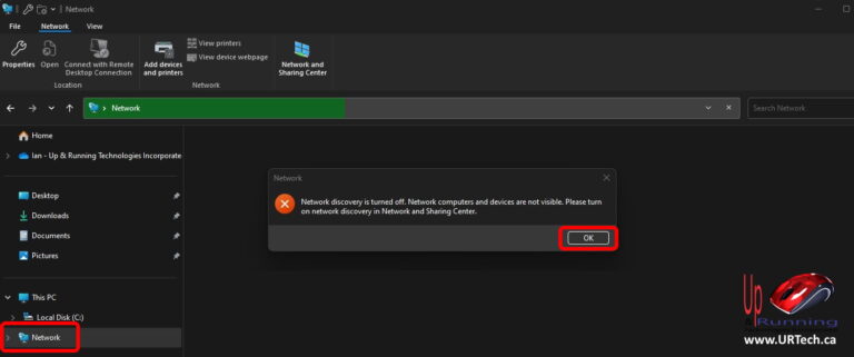Network discovery is turned off windows dialog box