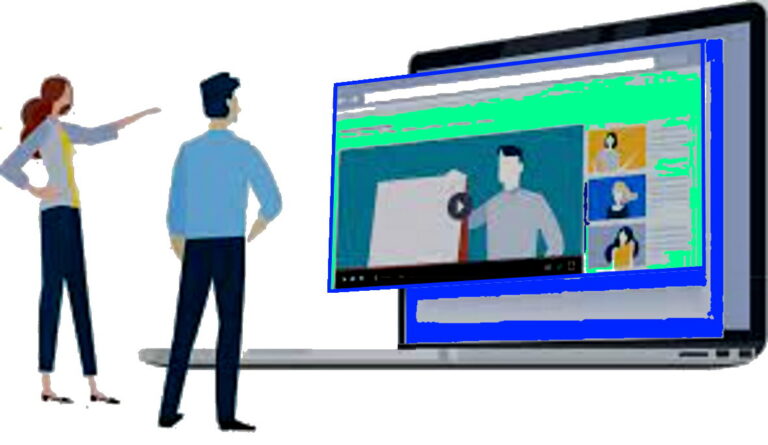 onboarding software man women characters looking at laptop screen video