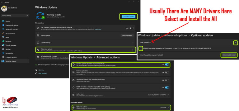how to find and install all Optional Windows Updates