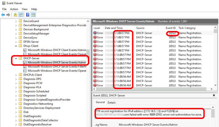 PTR Record Registration for IPv4 Address Failed with Error 9009 (DNS Server Not Authoritative for Zone.) Event ID 20322