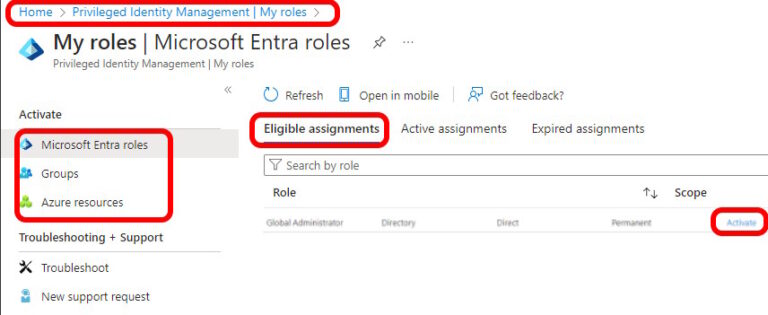 how to activate a role group or resource in Azure pim priv identity management