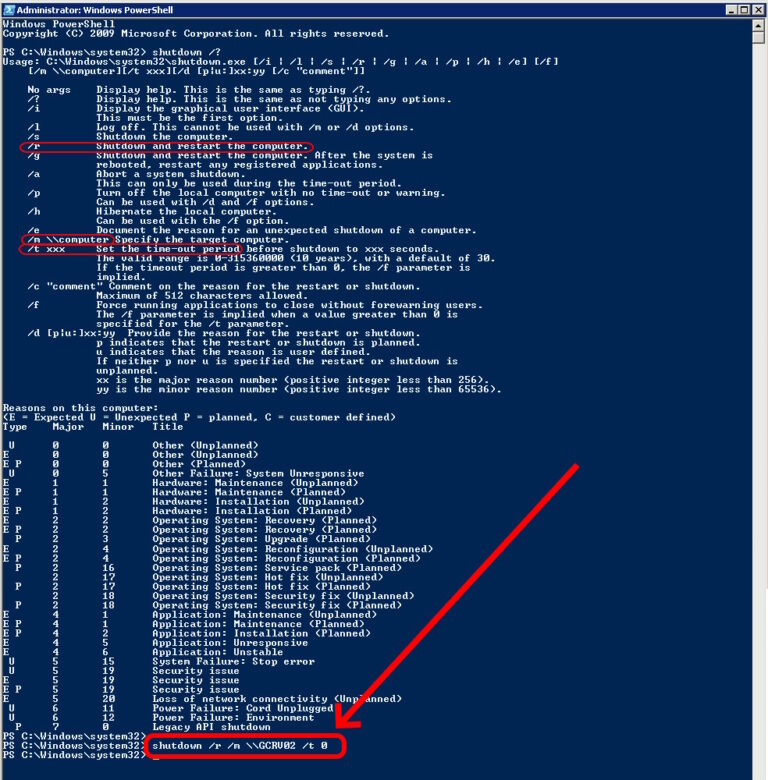 command to shutdown and restart a computer remotely