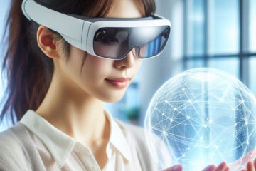 ar glasses on woman holding sphere