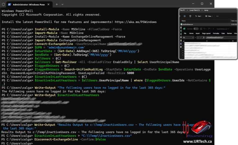 powershell to list inactive email accounts in Exchange Online