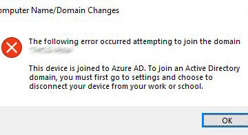 error computer name domain changes this device is joined to azure ad