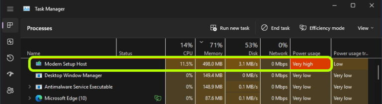 modern setup host in task manager