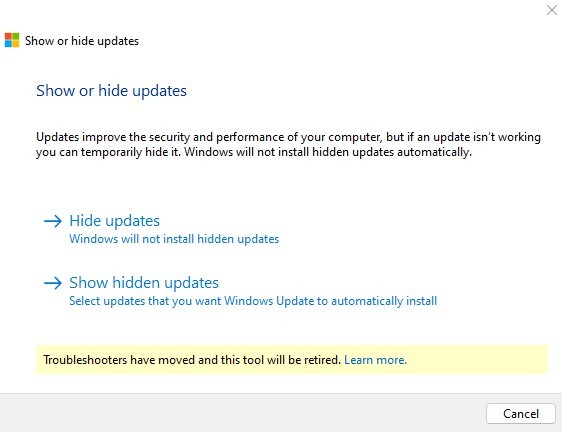 show hide windows updates 1