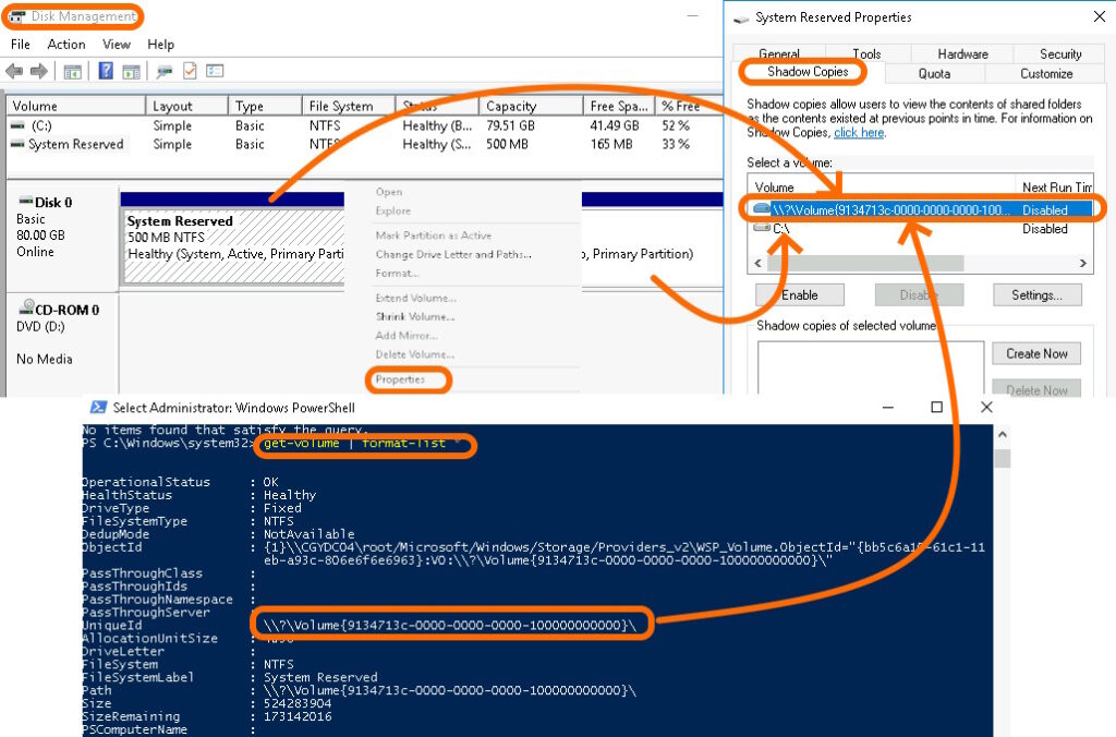 where is volume Volume{9134713c-0000-0000-0000-100000000000 disk manager or powershell