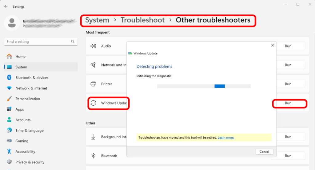 windows update troubleshooter screenshot