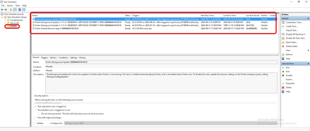 firefox mozilla update in task scheduler