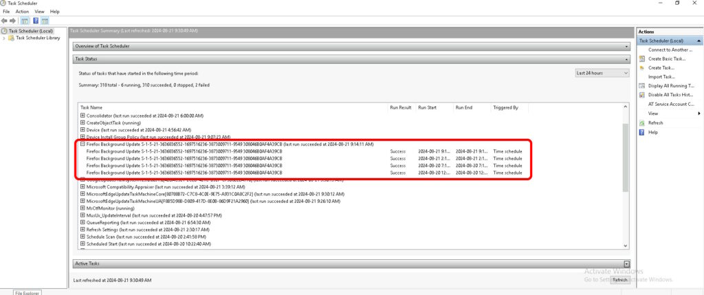 firefox mozilla update in task scheduler summary