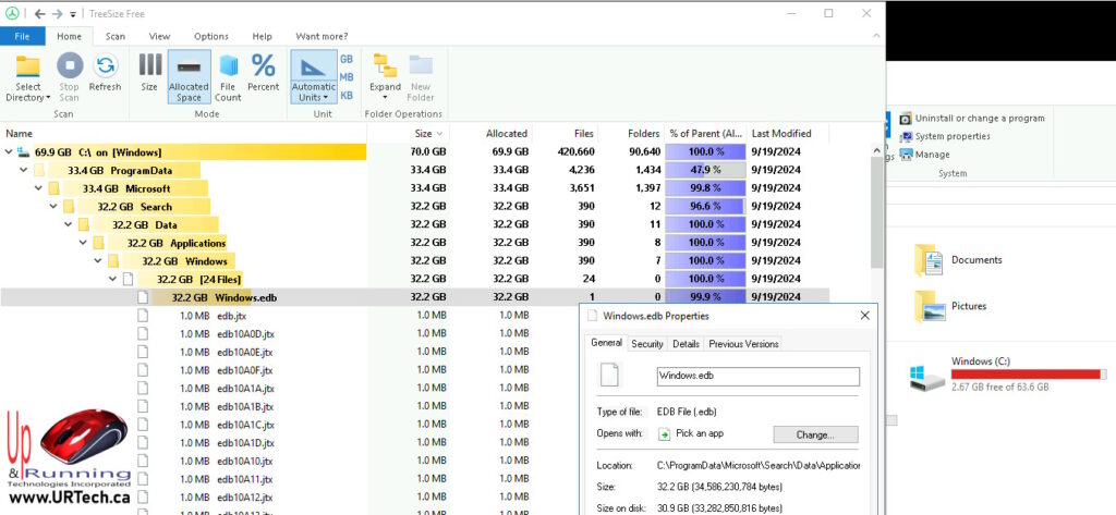 windows edb consuming too much disk space