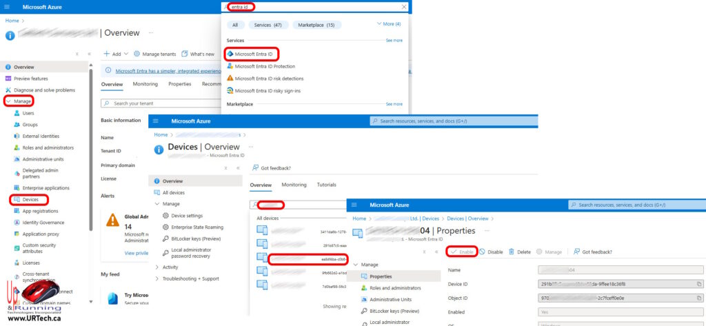 how to reactivate a device computer in Azure that was deactivated in M365