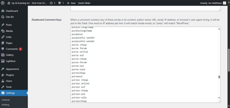 wordpress discussion blocked words or phrases