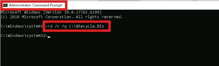 cmd delete recycle bins