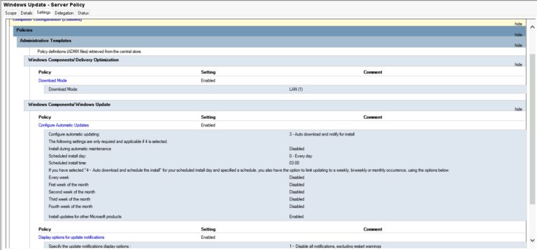 gpo to configure Windows Update-summary